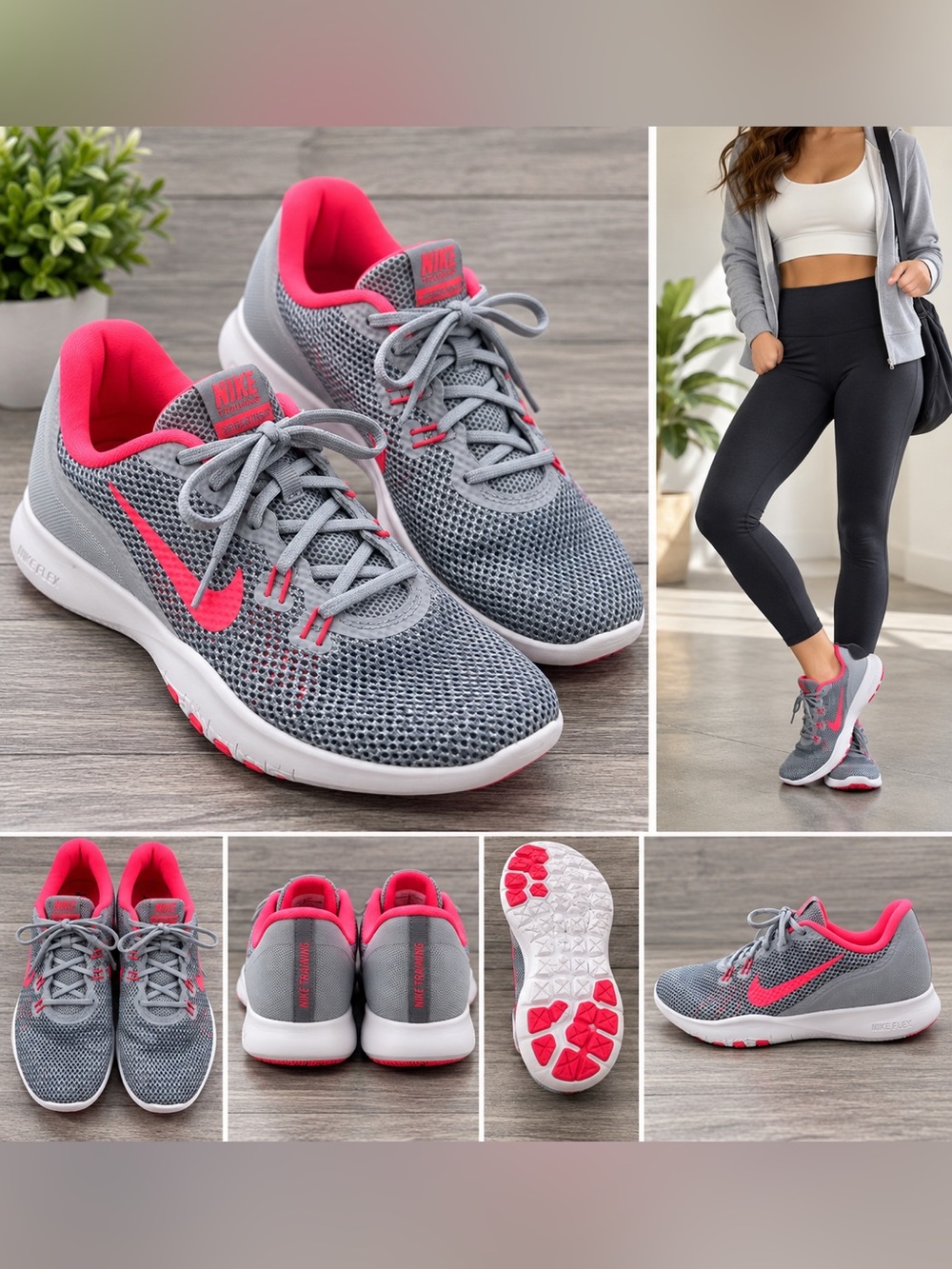 Nike Flex TR 7 Women’s Size 9 Training Shoes Gray Pink Athletic Sneakers